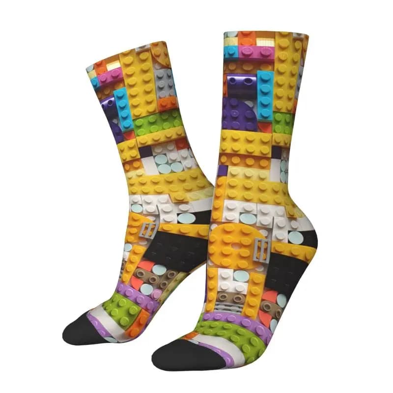 Custom Colorful Men Socks with Building Blocks Patern Funny Unisex Socks For Spring Summer Autumn Winter