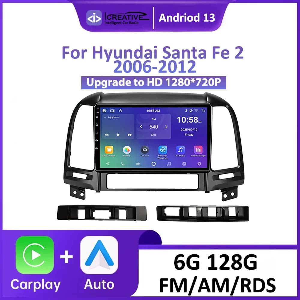 For Hyundai Santa Fe 2 2006-2012 Car Radio Multimedia Player GPS Navigation Stereo Wireless Carplay Android Auto 2 DIN Head Unit