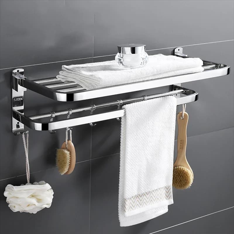 Towel Rack Bathroom Shelves Punch Free Shower Shelf Bathroom Shampoo Clothes Holder Storage Basket Tray Bath Organizer Hanger