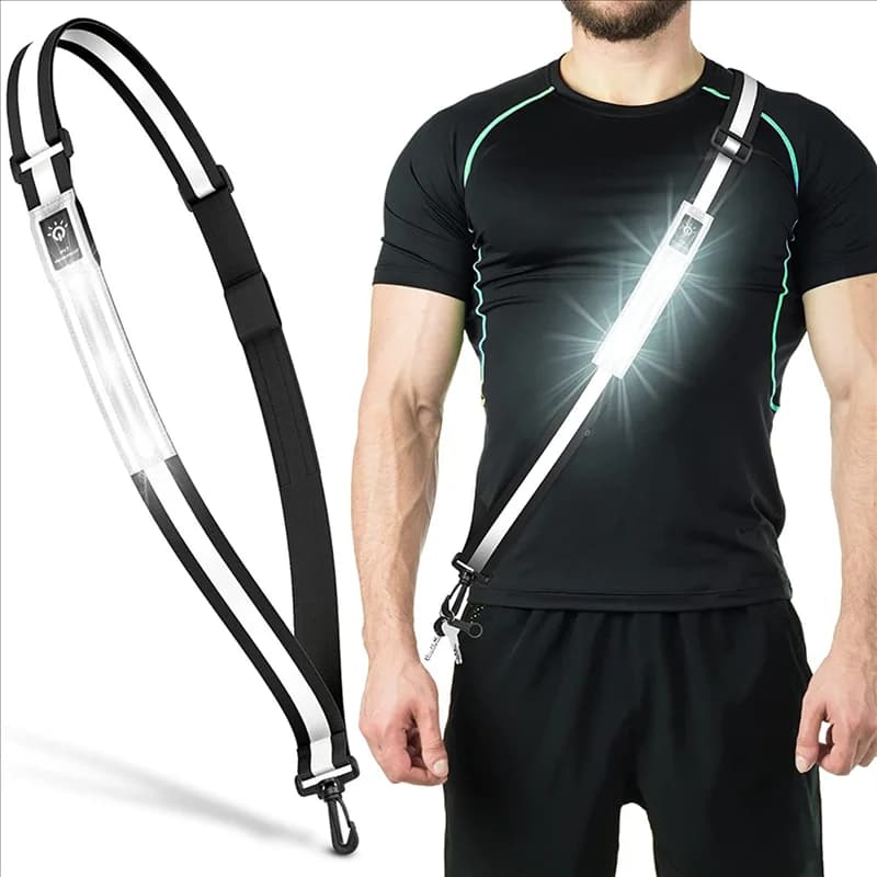 2X LED Reflective Belt Walking Equipment, Night Walkers Safety Light, Rechargeable Safety Reflective Running Equipment, Black