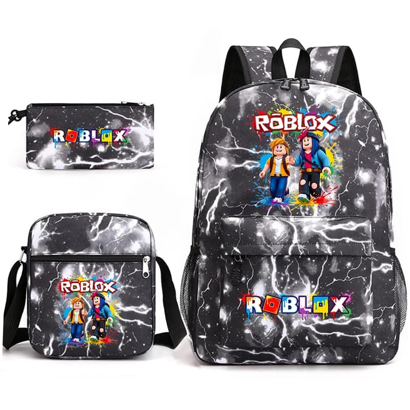 Set di zaini scolastici con stampa del gioco Roblox per bambini, ragazzi e ragazze, include zaino, borsa a tracolla e astuccio
