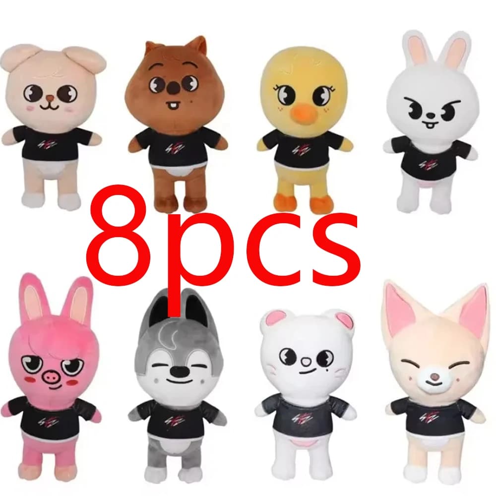 # 8 Pezzi Peluche Skzoo Stray Kids, Peluche Wolf Chan, Pupazzo Cartone Animato, Simpatico Compagno per Bambini, Adulti e Fan, Regalo