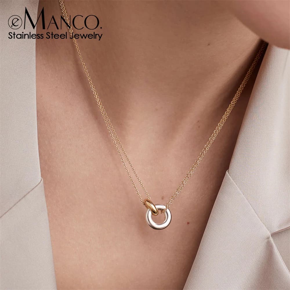 EMANCO Stainless Steel Two-tone Pendant Women's Short Necklace Popular Fashion Holiday Party Gift Jewelry
