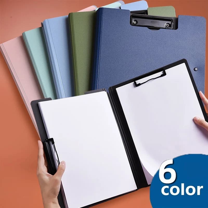 1 pz. Portablocco A4 con doppia clip e copertina, organizer per documenti da ufficio, blocco per appunti, portaoggetti per carta, cartelle portadocumenti A4