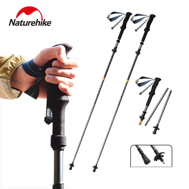 Naturehike 2 Pieces Carbon Fiber Climbing Sticks, Adjustable Ultralight Trekking Sticks, Telescopic Sticks Hiking Wallets