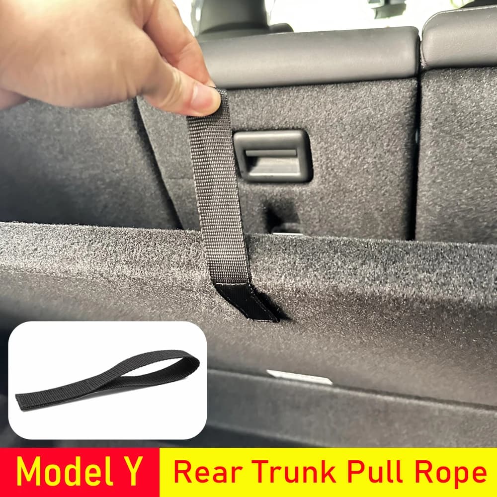 Back Baule Corda Coulisse For Tesla Model Y 2021-2026 Open Coda Box Cover Handle Pull Belt Auto Organizer Accessories Gadget