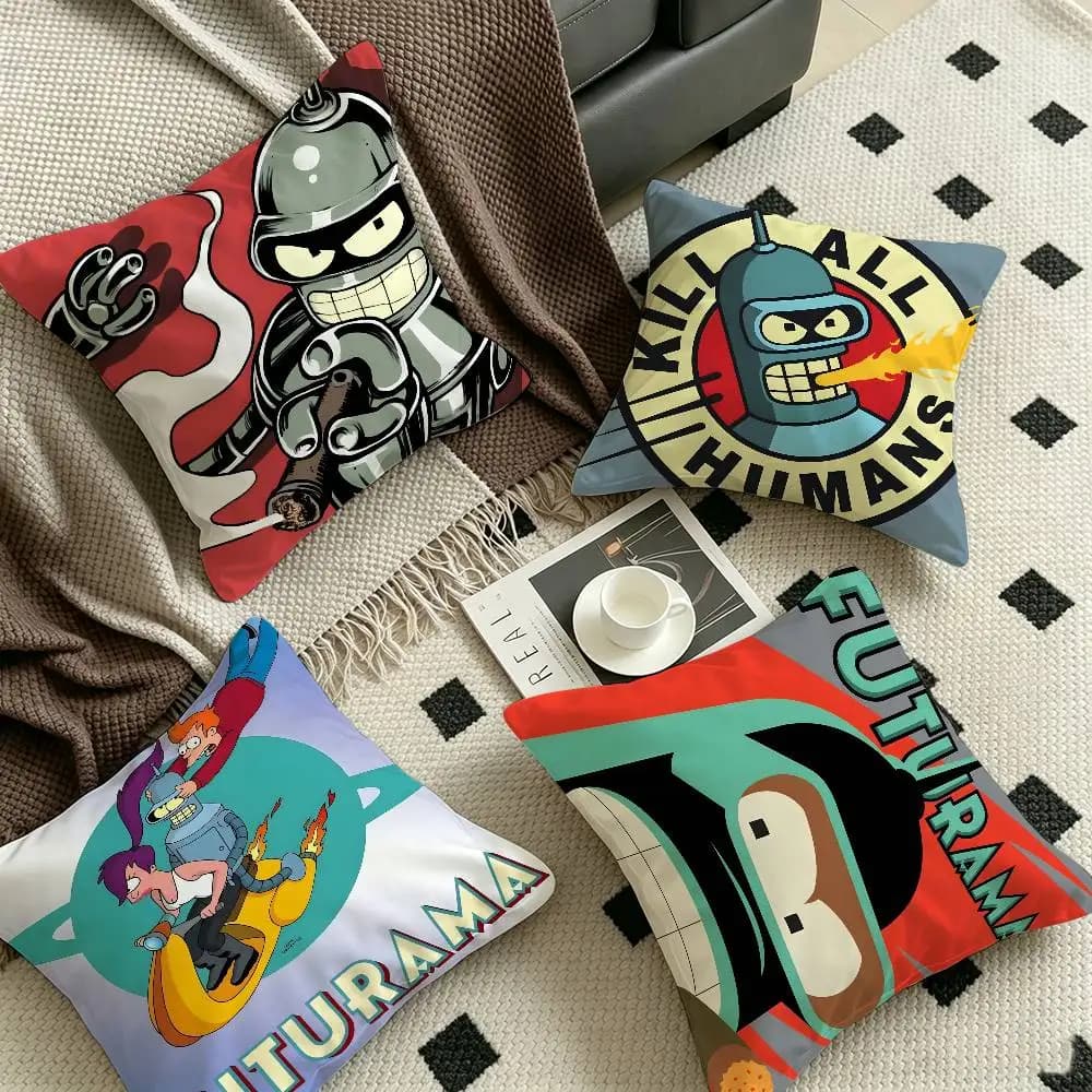 F-Futuramas Sci-Fi-Witty Pillow Covers Cartoon Sofa Decorative Home Double-sided Printing Short Plush Cute Cushion Cover