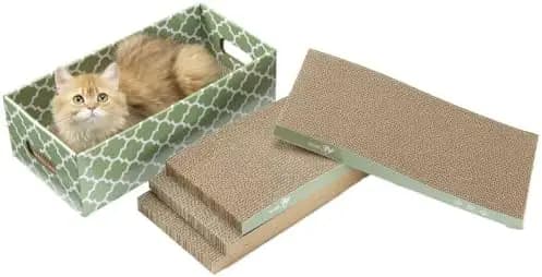 Set di 5 Tiragraffi per Gatti MECOOL – Tiragraffi Reversibili in Cartone con Erba Gatta e Cuccia per Gatti da Interno