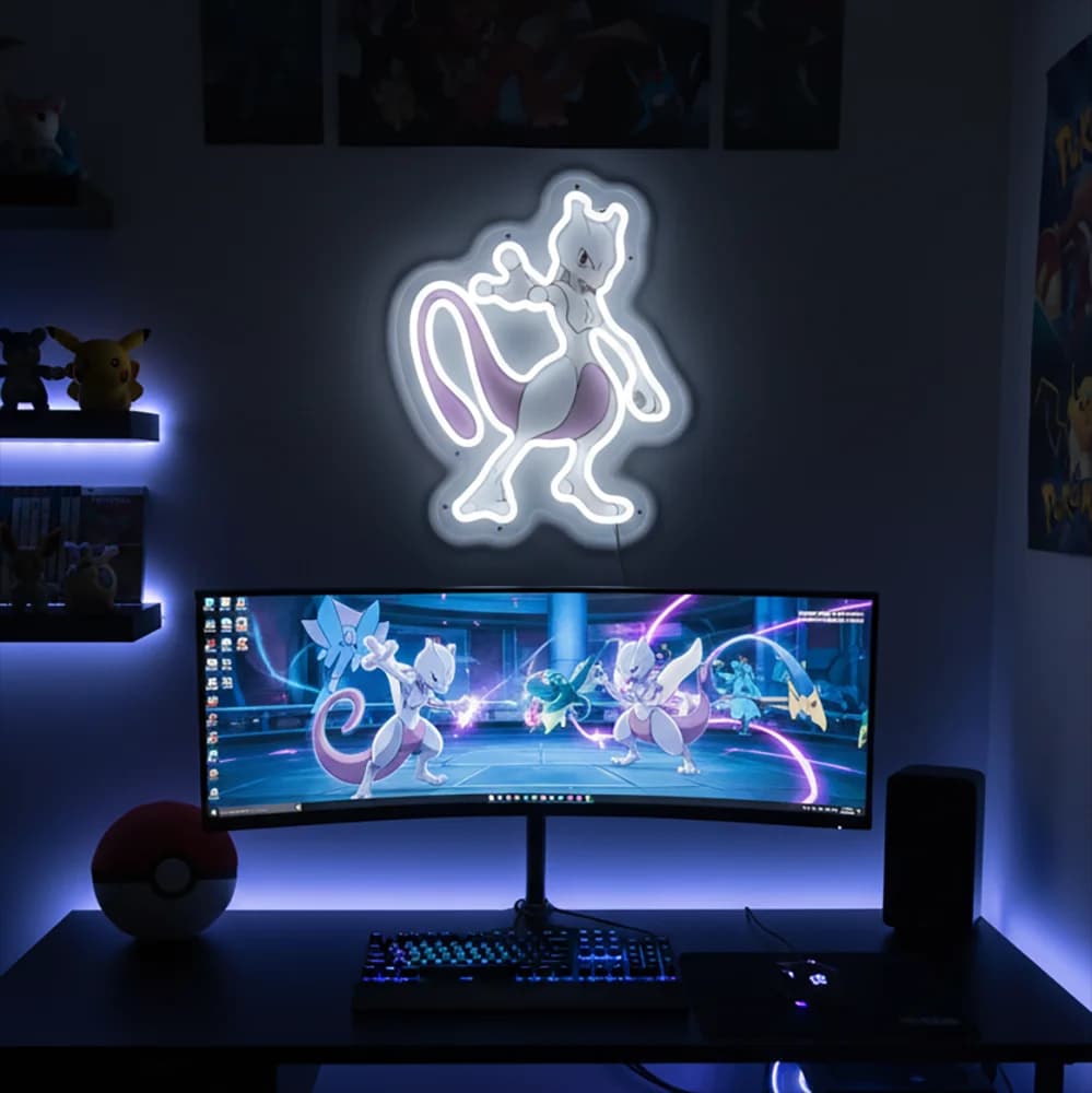 Anime personalizzato Pokemon Mewtwo Acrilico Neon LED Luce Opere d'arte per la casa Festival Decor Party Bar Hotel Salon Business Shop, ecc.