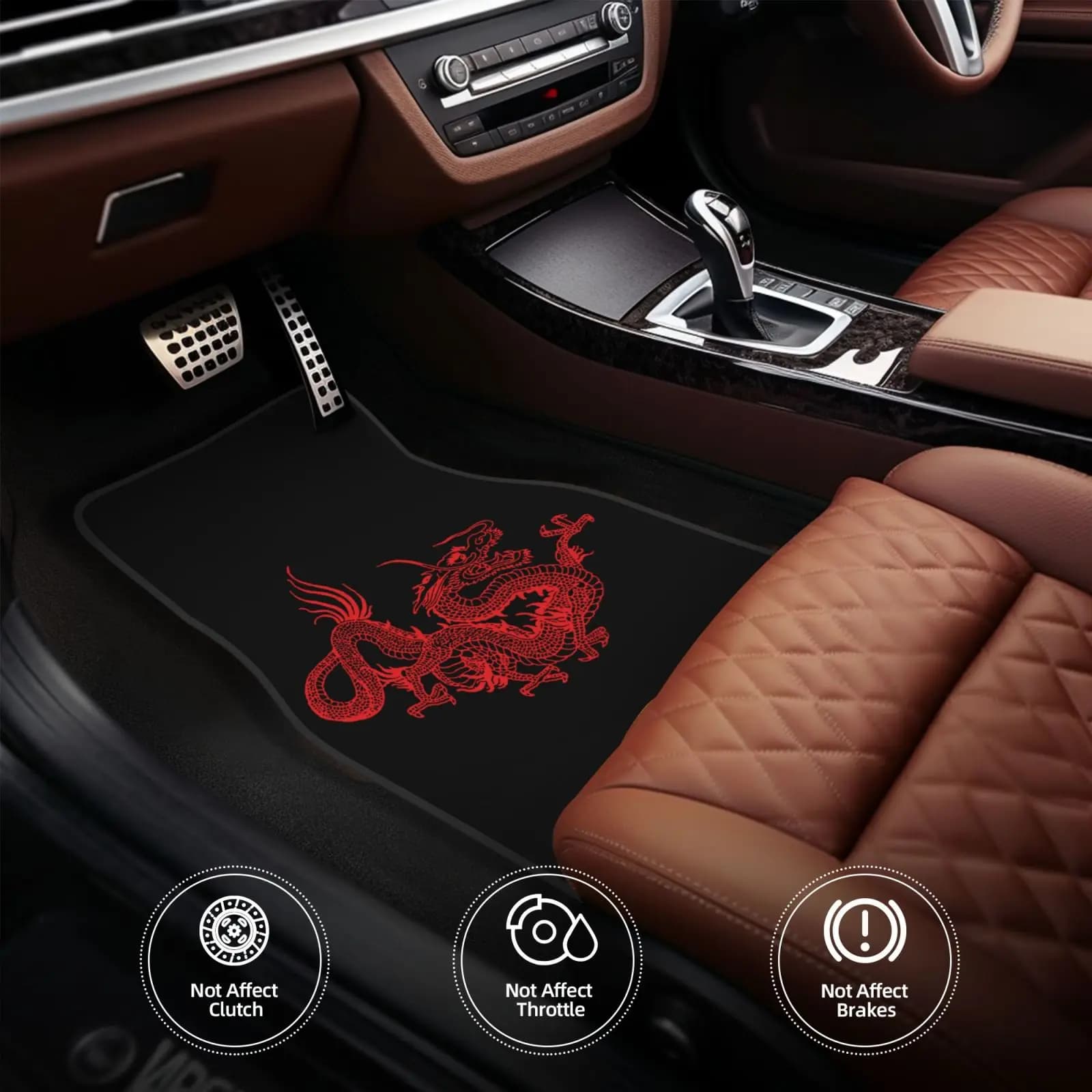 Set di tappetini per auto stampati con motivo drago cinese rosso, set di 4 pezzi, tappetini per auto resistenti all'acqua, adatti a tutte le auto
