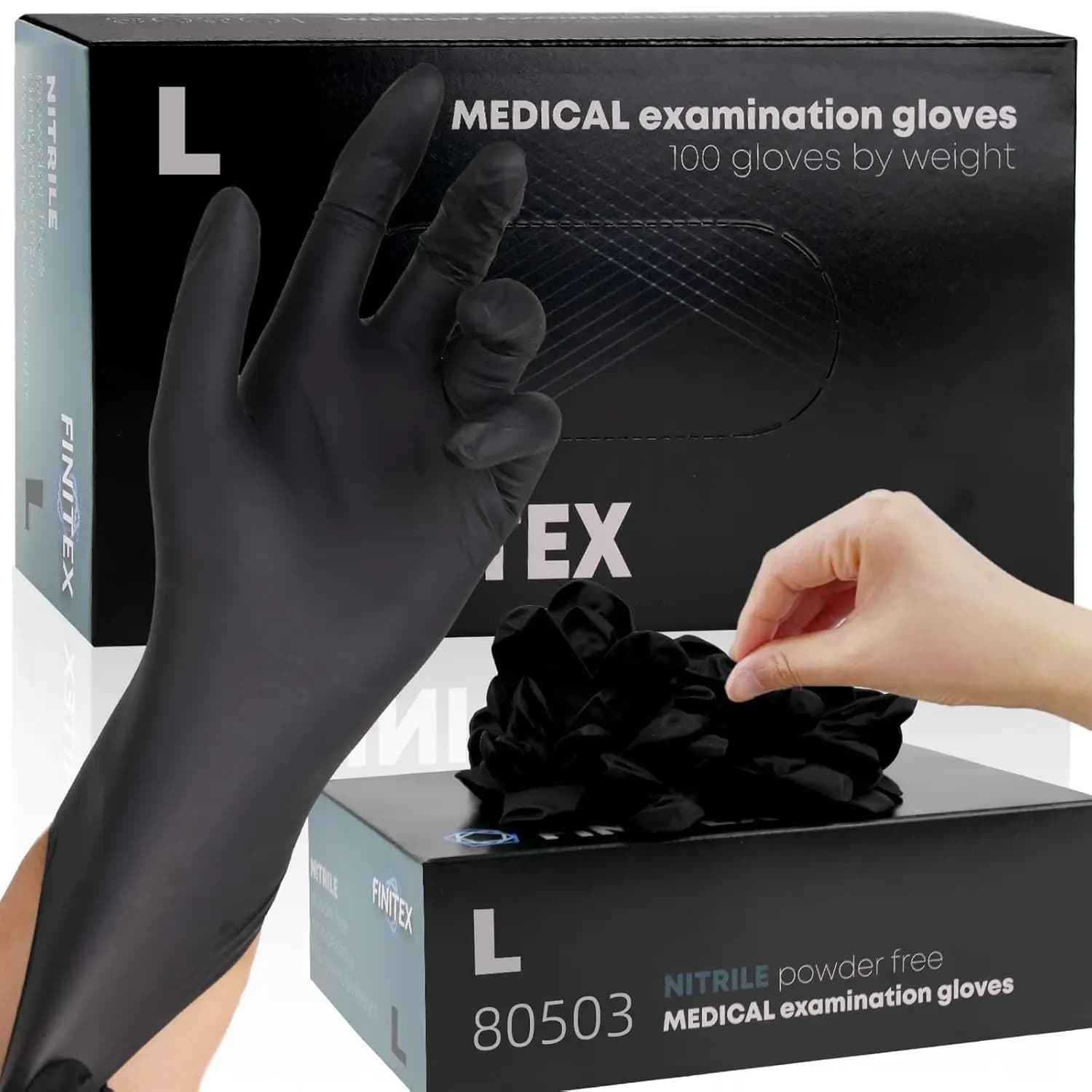 Guanti Monouso in Nitrile Nero, 5mil Senza Polvere e Senza Lattice, 100 Pezzi Grandi per Pulizie, Alimenti, Esami Medici