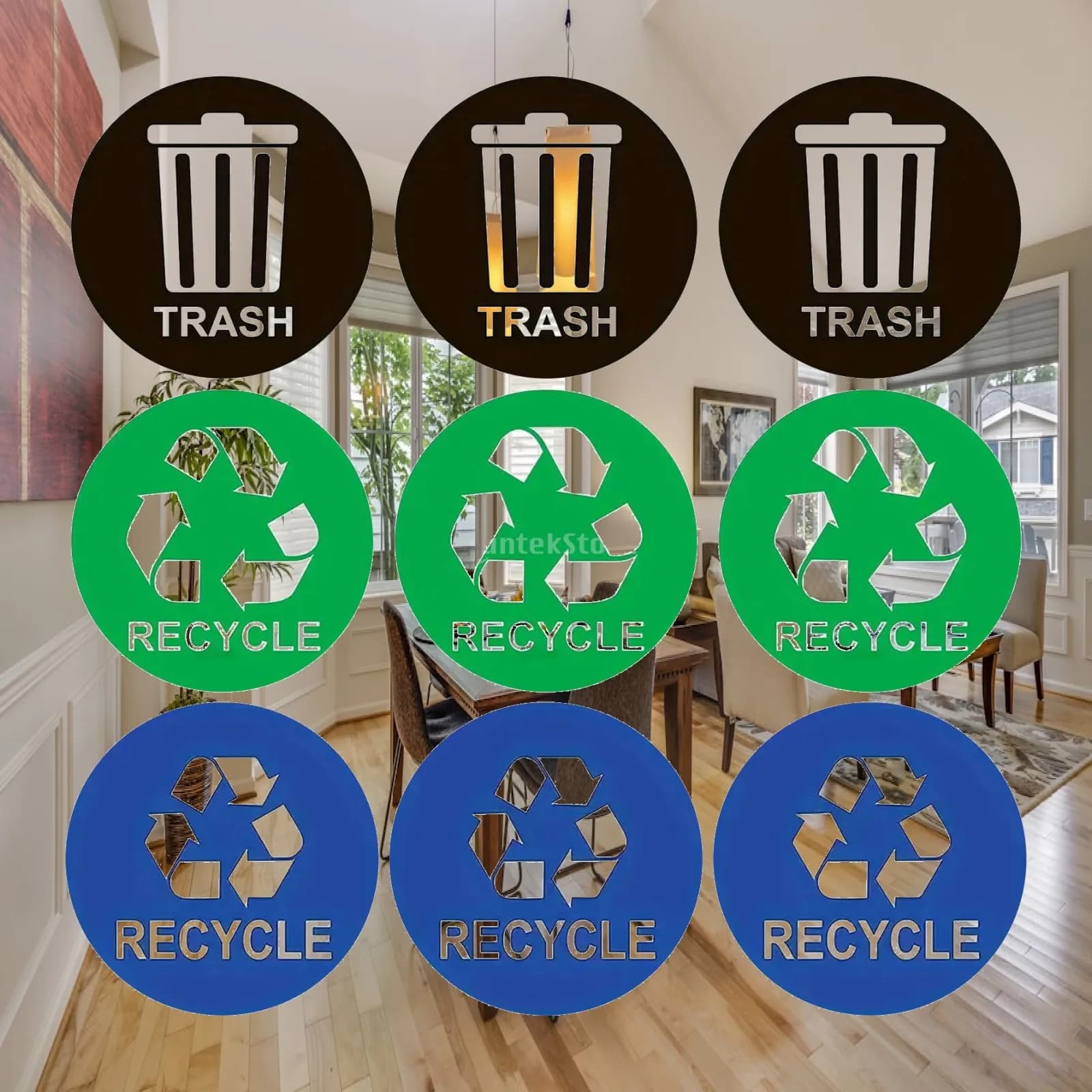 Trash Symbols Waterproof Recycle Stickers for Garbage Cans Recycling Bins in Commercial Settings