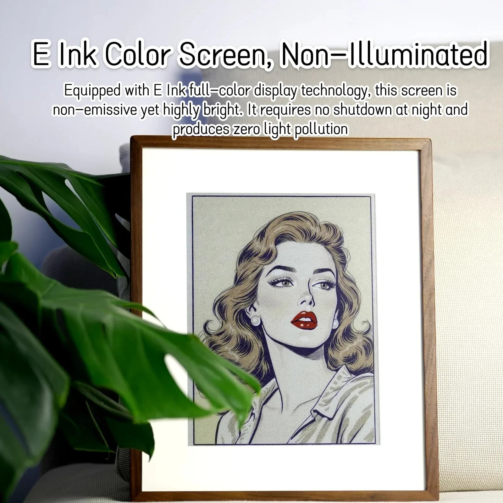 Hindetel 7.3 inch wall mounted digital AI generate image Color e-Ink wooden art photo frame