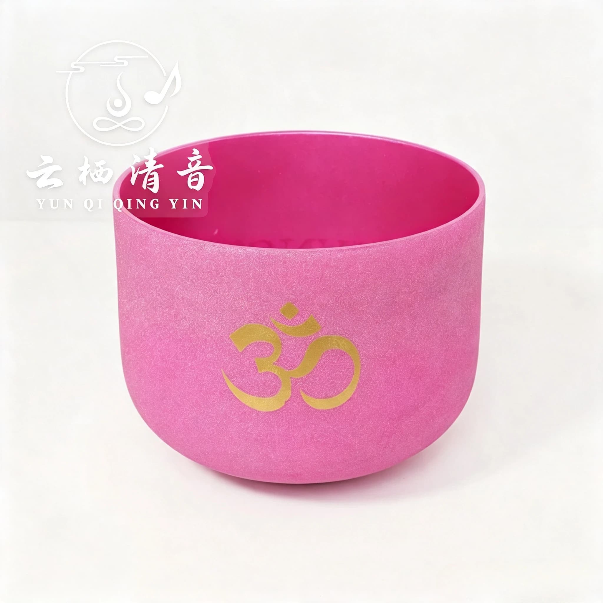 YUN QI QING YIN 8 Inch B Note Pink Frosted Quartz Singing Bowl OM Design Crown Chakra With Mallet Yoga Sound Healing Bowl