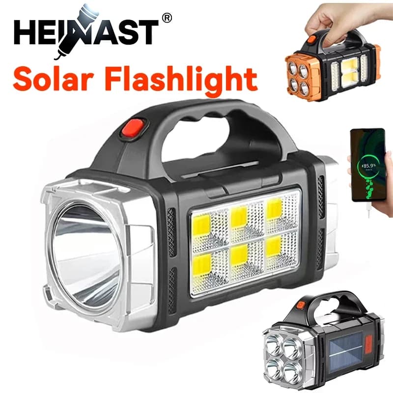 Powerful Portable Flashlight USB Rechargeable Flashlight Super Bright Solar COB Projector Portable Outdoor Emergency Camping Lamp