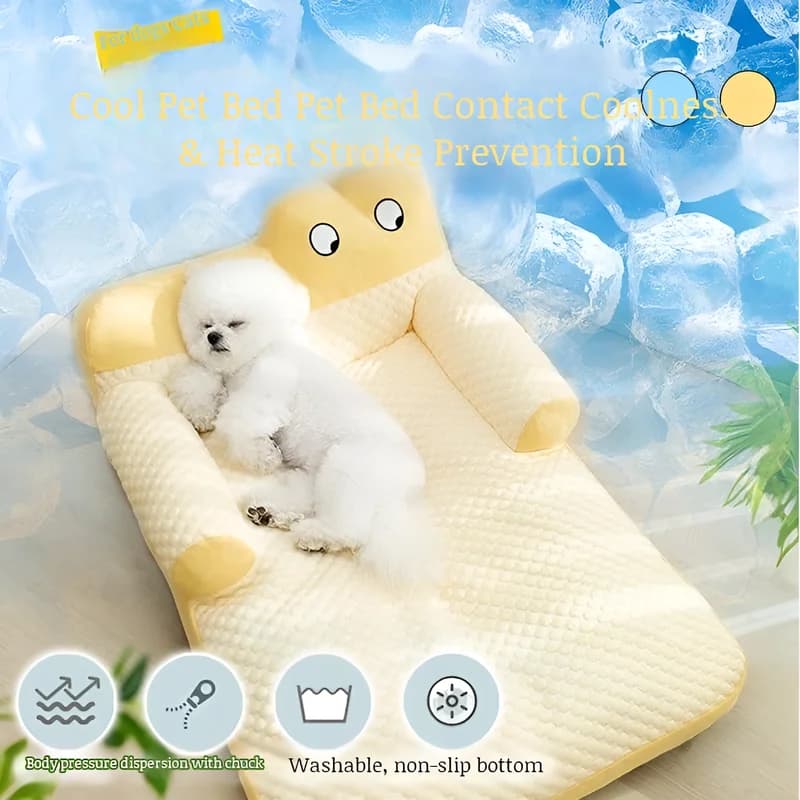 Divano per animali domestici Schienale Doudou di ghiaccio Cuscino per occhi grandi Sensazione di freschezza Cuccia per gatti Cuscino per cuccia per cani Divano traspirante rimovibile e lavabile
