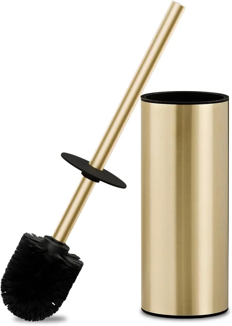 Set Spazzola e Porta Spazzola per WC in Acciaio Inox 304, Porta Spazzola Circolare da Pavimento, Manico Lungo