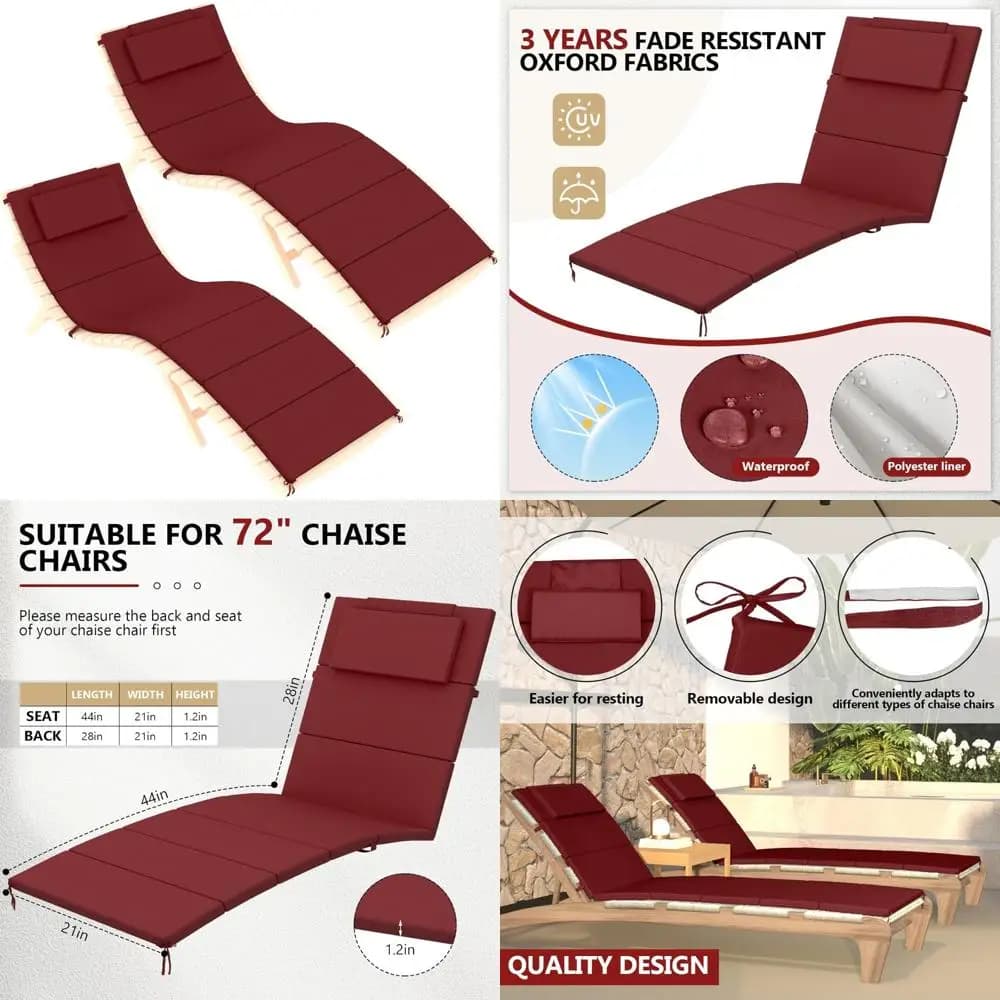 Foldable outdoor chaise cushions with headrest, weather resistant spare cushions and garden chairs fading
