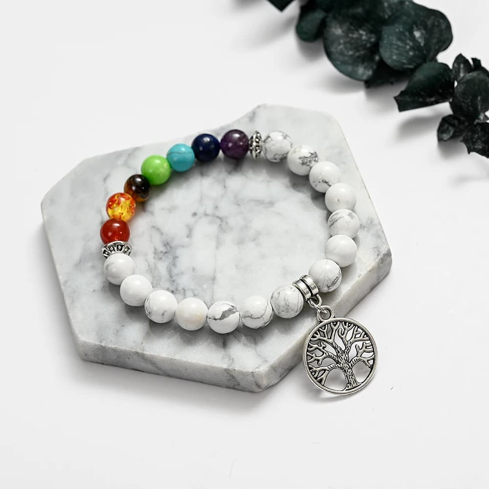 Braccialetto Albero della Vita con 7 Chakra, Perle in Pietra Naturale per Reiki e Guarigione, Bracciale Yoga per Uomo e Donna, Gioiello per Meditazione, Regalo