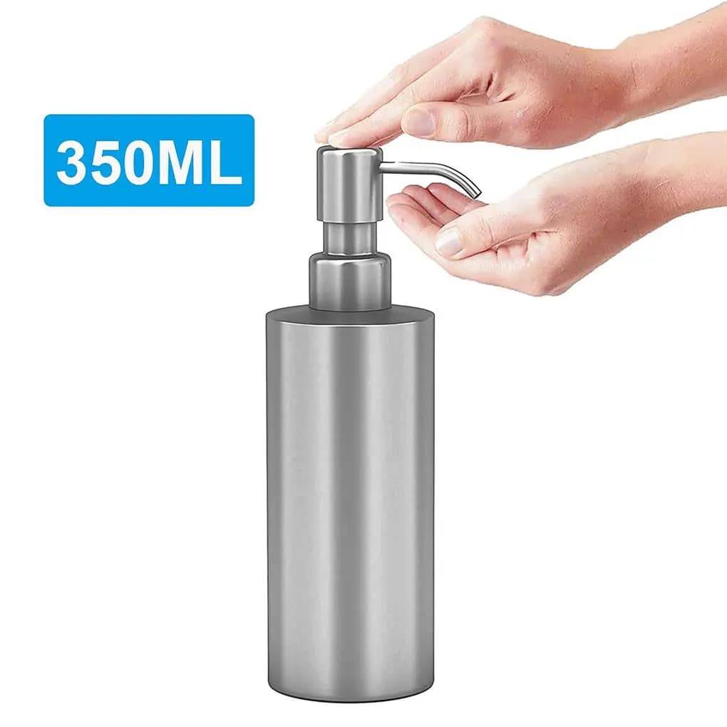 Dispenser di sapone liquido Contenitori per bottiglie di lozione antiruggine resistenti all'usura in acciaio inossidabile argento Lavello per aspetto cilindrico