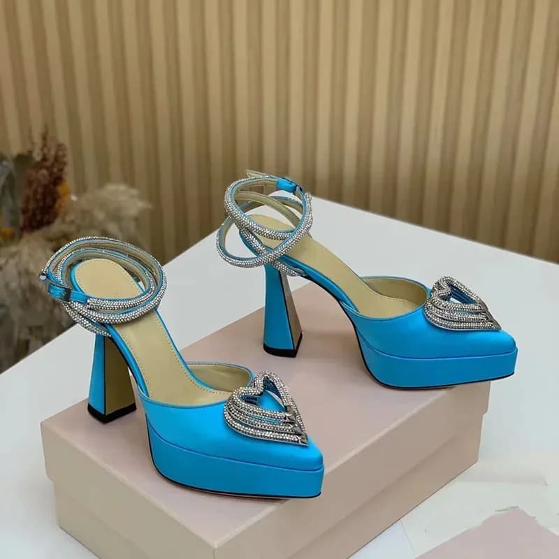 Sandals with Crystal Love Decoration with Platform Sandals Sexy with Pointed Tip Thin Heel Strap with Ankle Buckle New Arrivals Modern Women's Fashion Shoes