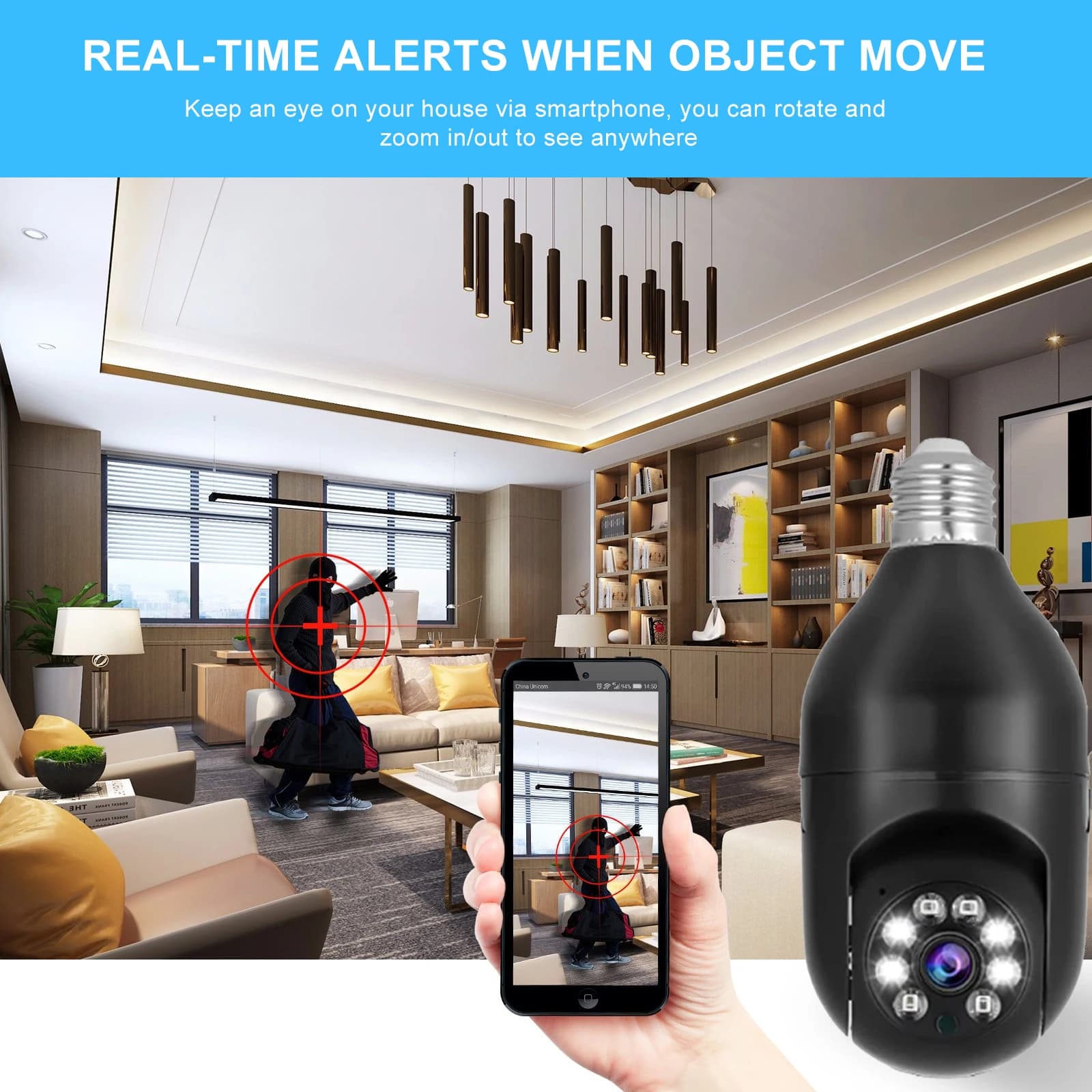 2MP 1080P YiLot App E27 Testa della lampada Presa Wireless PTZ IP Dome Telecamera a colori AI Rilevazione umanoide Sicurezza CCTV Baby Monitor