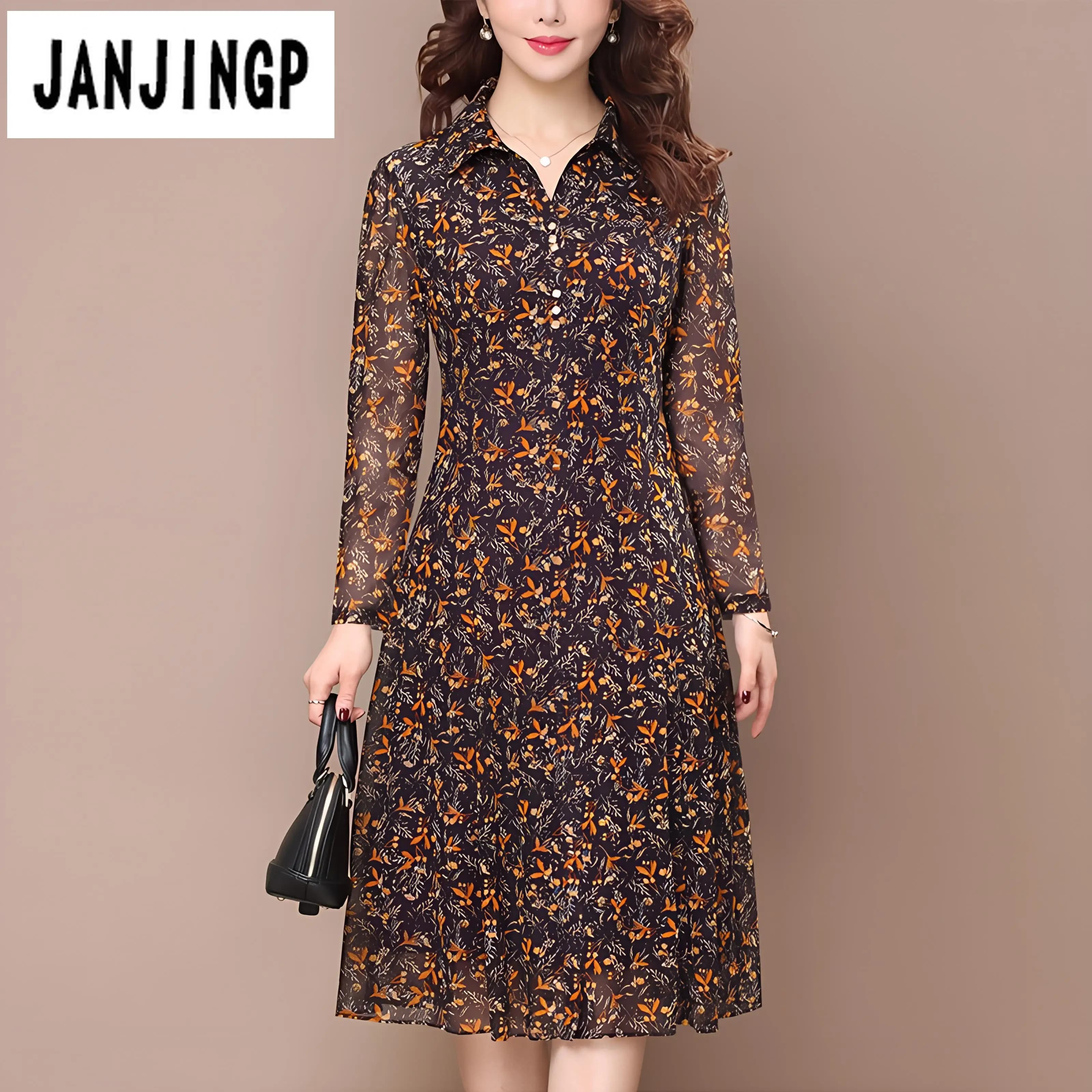 Abito a maniche lunghe da donna con stampa floreale elegante colletto couverture estate abbigliamento femminile abito longuette con bottoni casual slim tutto-fiammifero