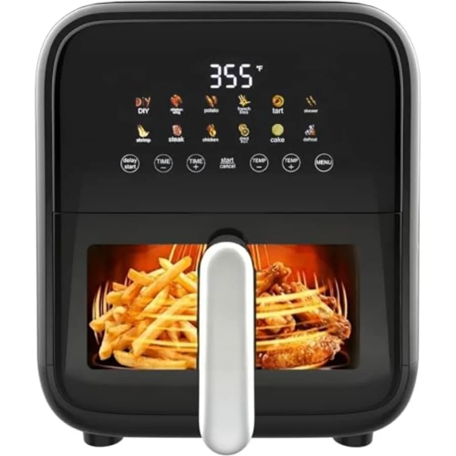 Friggitrice ad Aria 12-in-1 da 7,5 Qt con Funzioni Digitali Preimpostate e Personalizzabili, Finestra Visibile, Cestello Antiaderente e Lavabile in Lavastoviglie per Pollo