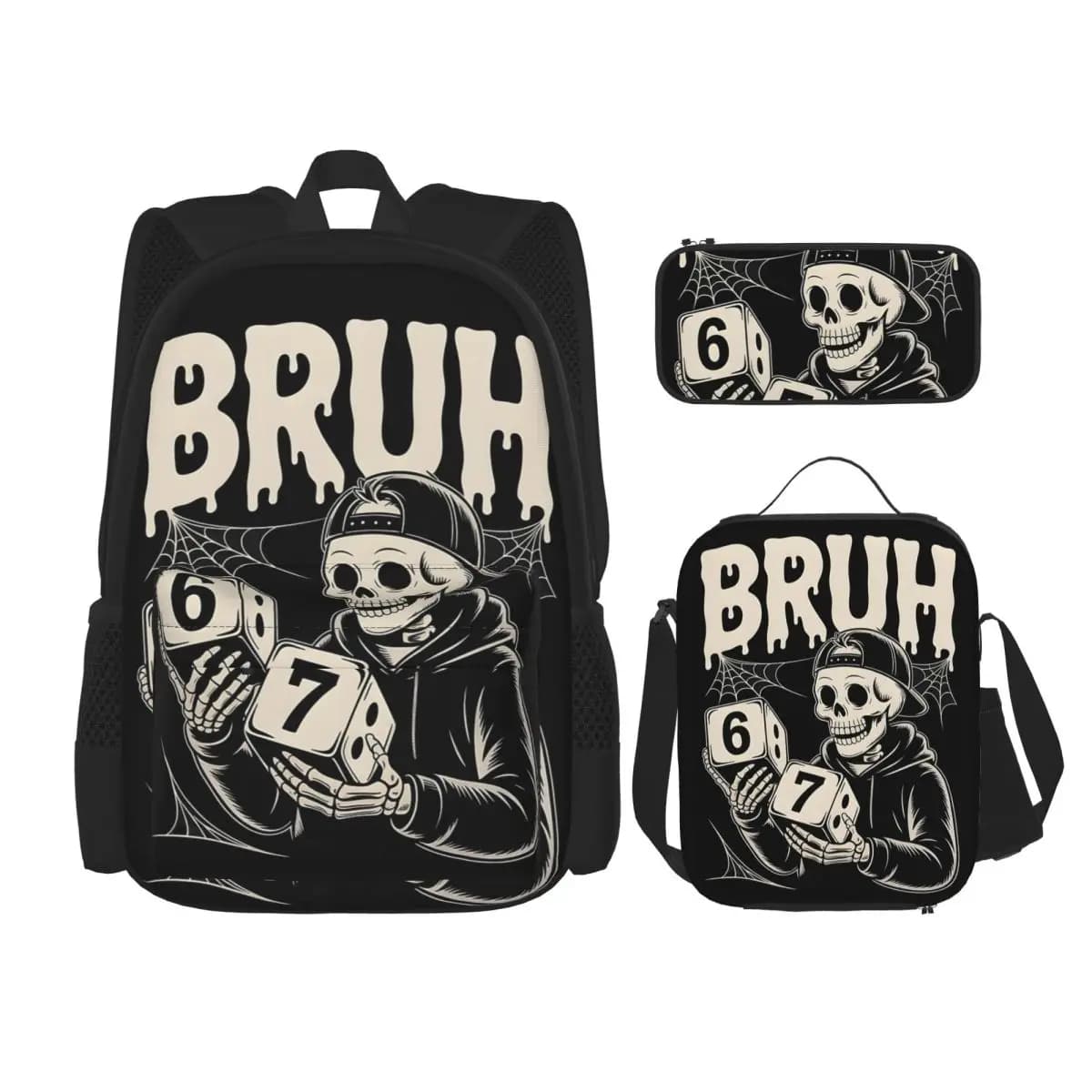 3pecs/set Bruh 67 Backpack for Student Six Seven 6-7 High School Daypack Lunch bag Pencil Case