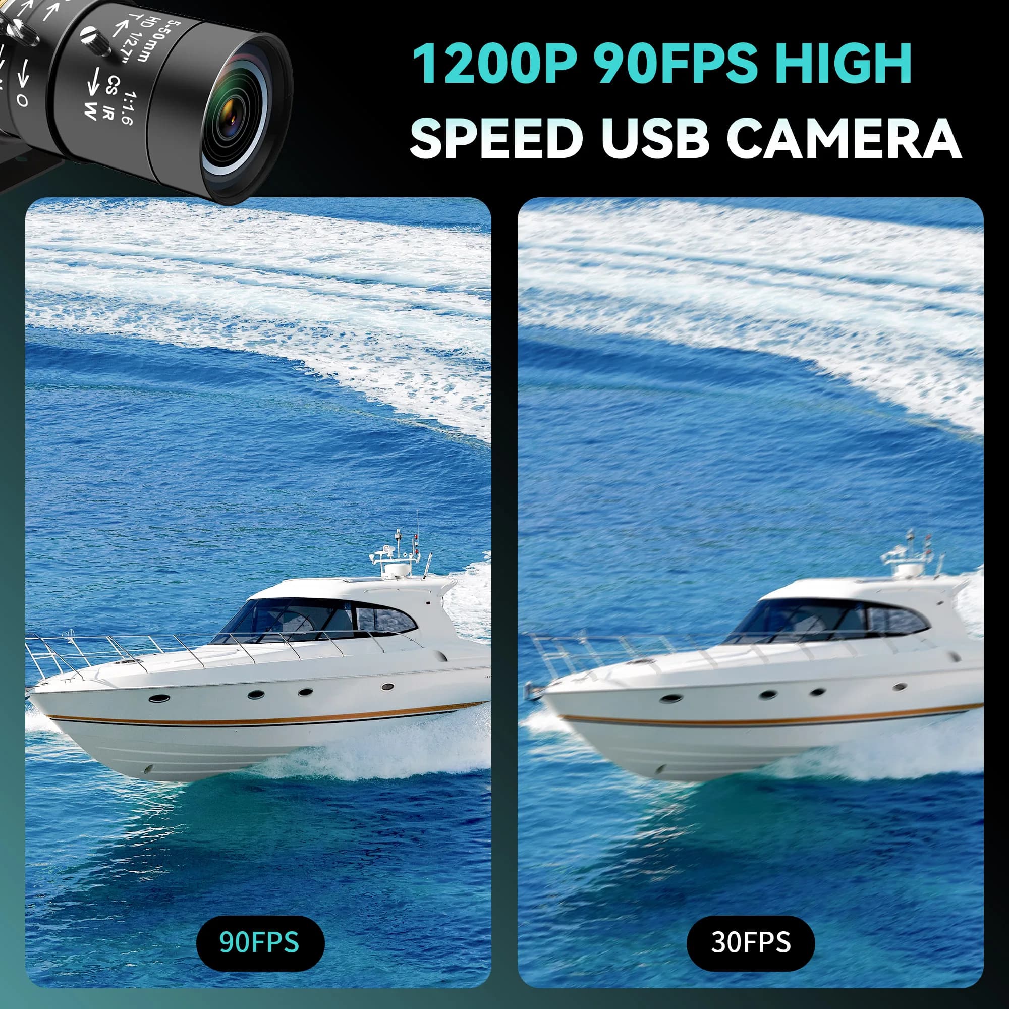 ELP USB Camera, 1200P 90FPS High Speed Global Shutter, 10X Optical Varifocal 5-50mm Manual Focus Lens, Plug and Play Mini Webcam