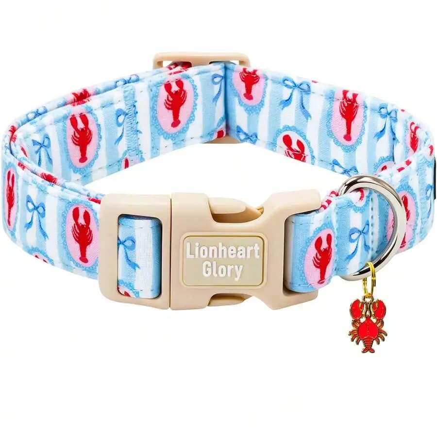 Lionheart Glory Dog Collar Cute Lobster Print Blue Dog Collars Adjustable Soft Pet Collar For Dogs Puppy Male Female Pet Collars