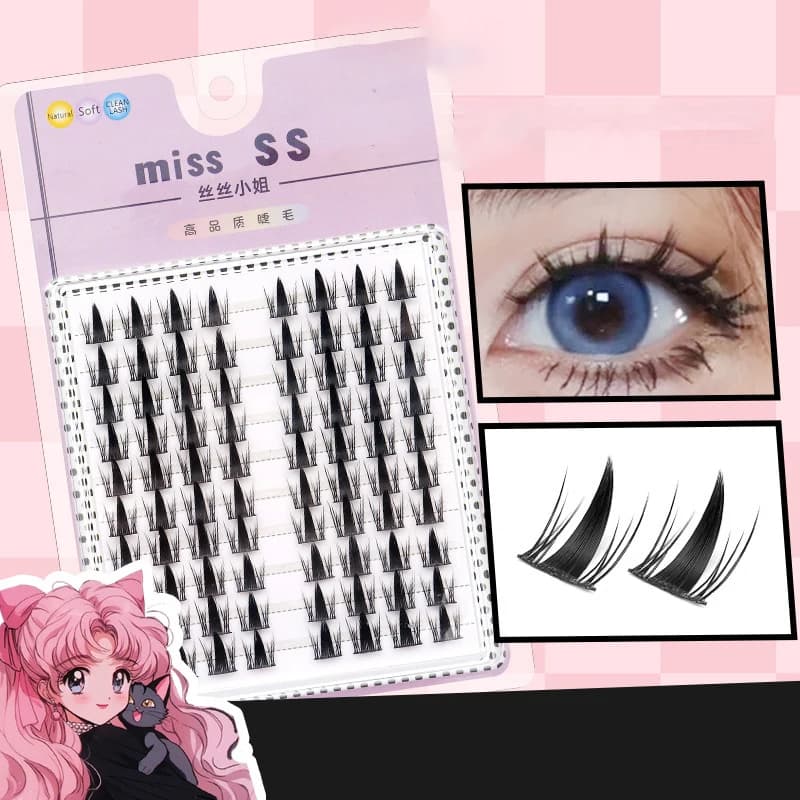 Ciglia Finte Adesive a Ciuffetti Individuali Riutilizzabili, Effetto Comic Elf, Segmentate, Spesse, Extension Ciglia 12mm