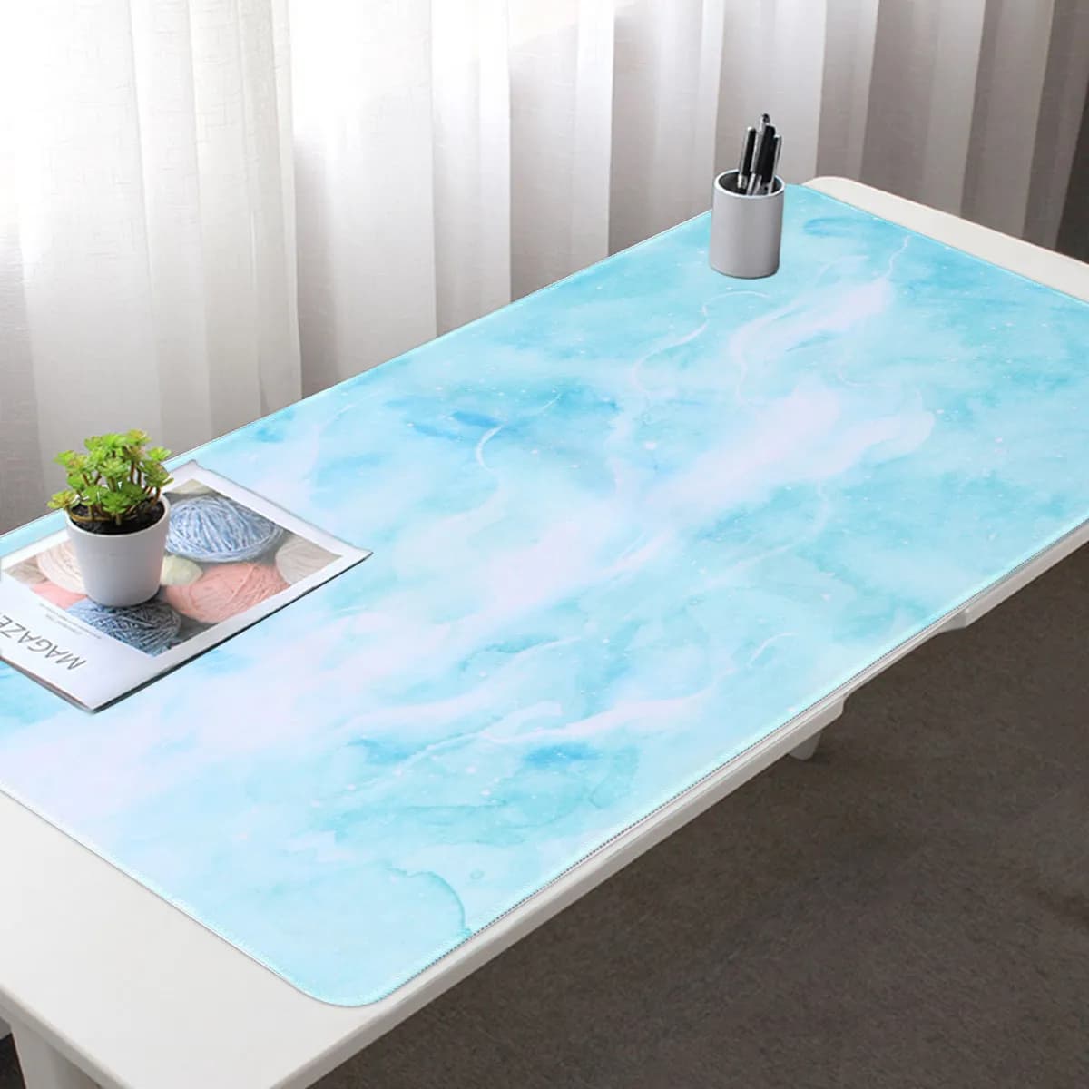 Office Mouse Mat Marble Pattern 80x30cm Premium Fabric Surface Non Slip Rubber Bottom Comfortable for Long Sessions Gaming