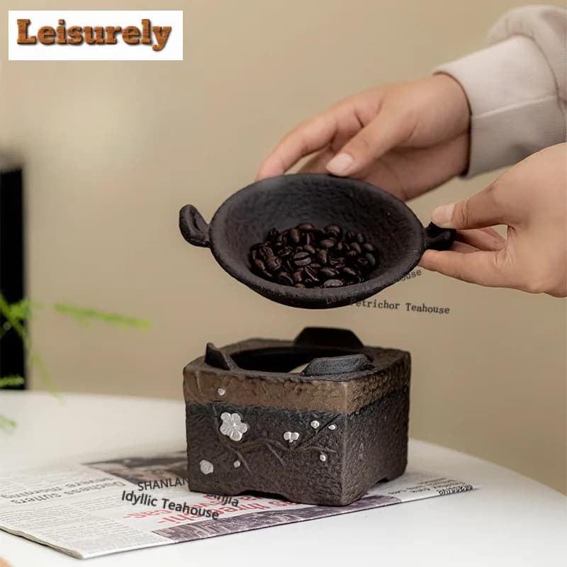 Gilt Silver Plum Blossom Square Tea Warmer Holder Candle Heater Stove Kettle Stand Boiling Water Carbon Furnace Barbecue Tray