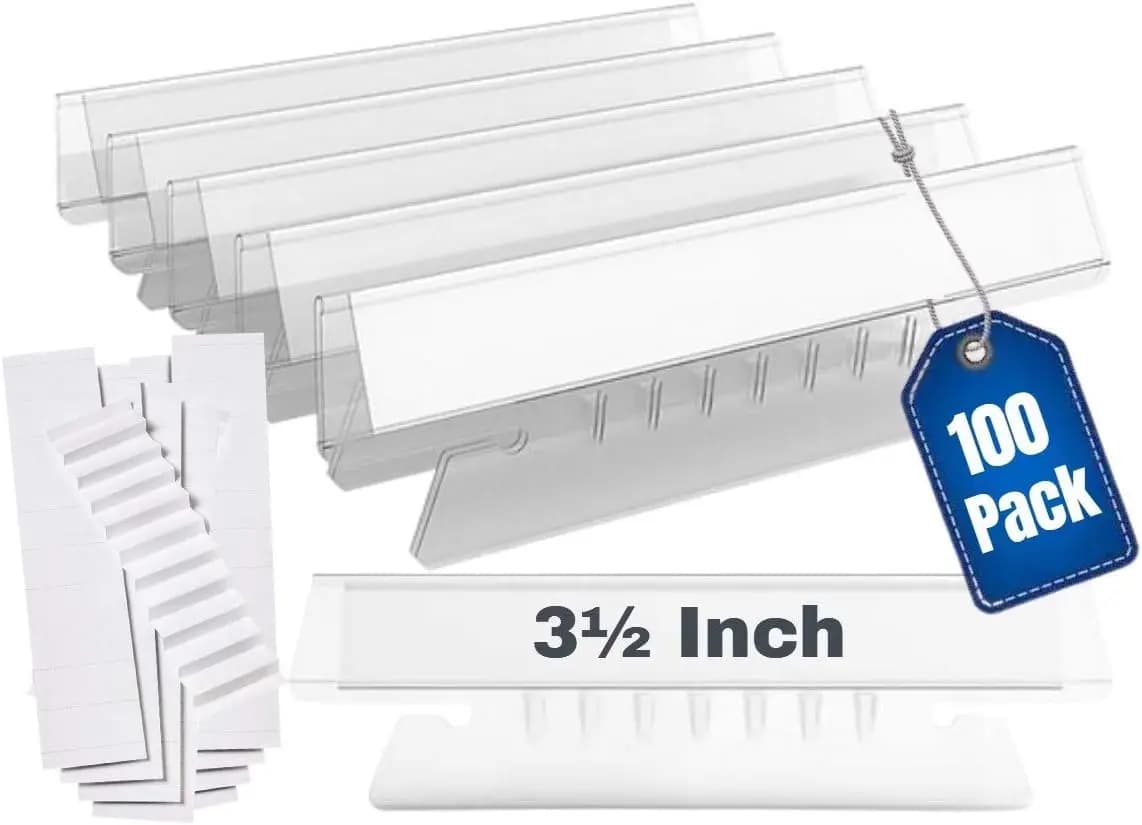 Clear Hanging Folder Tabs and Inserts, Plastic File Folder Tabs, 3-1/2" x 5/8", 100/Pack