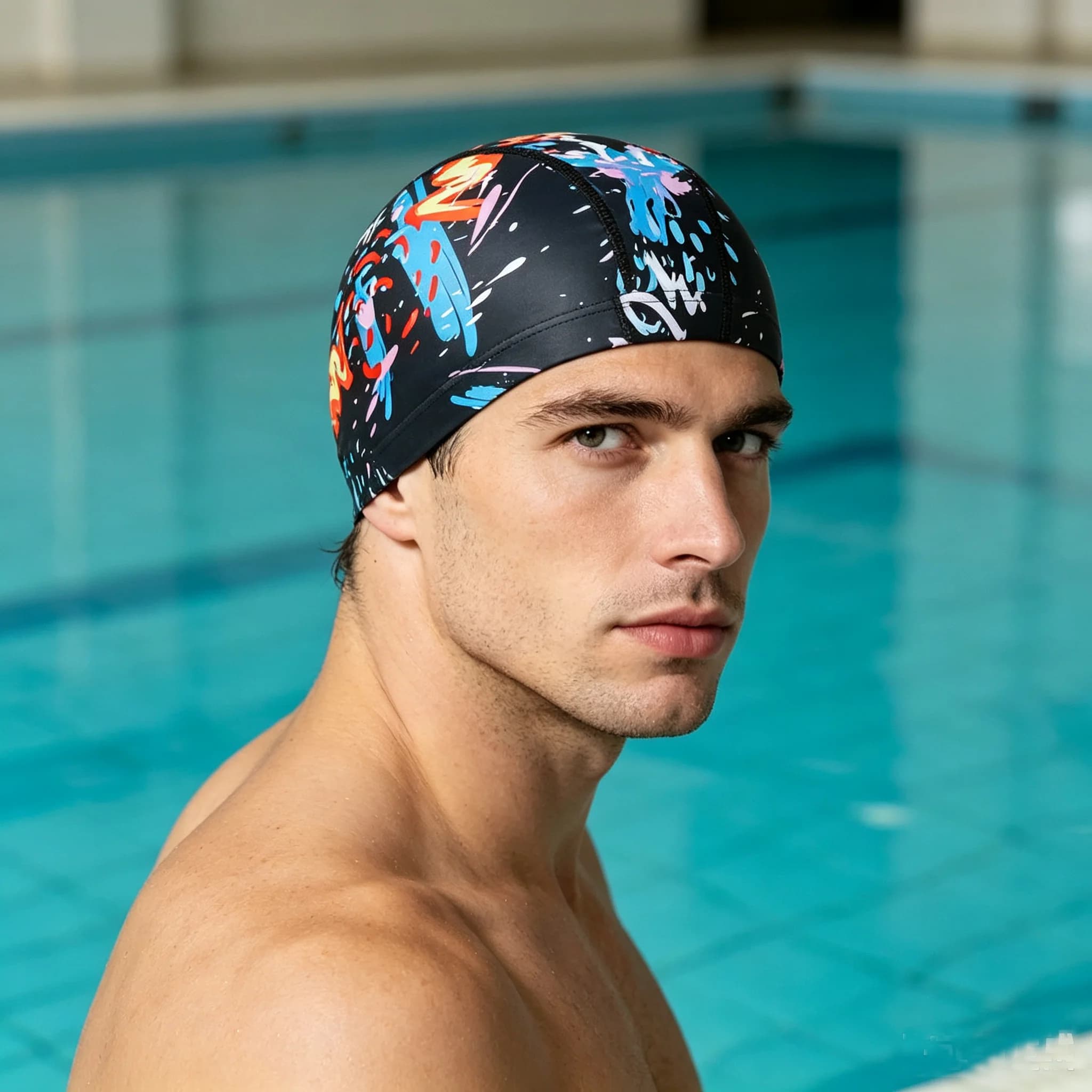 Adult Swimming Cap High Stretch Polyester Fabric Elastic Durable Shower Cap for Men Women