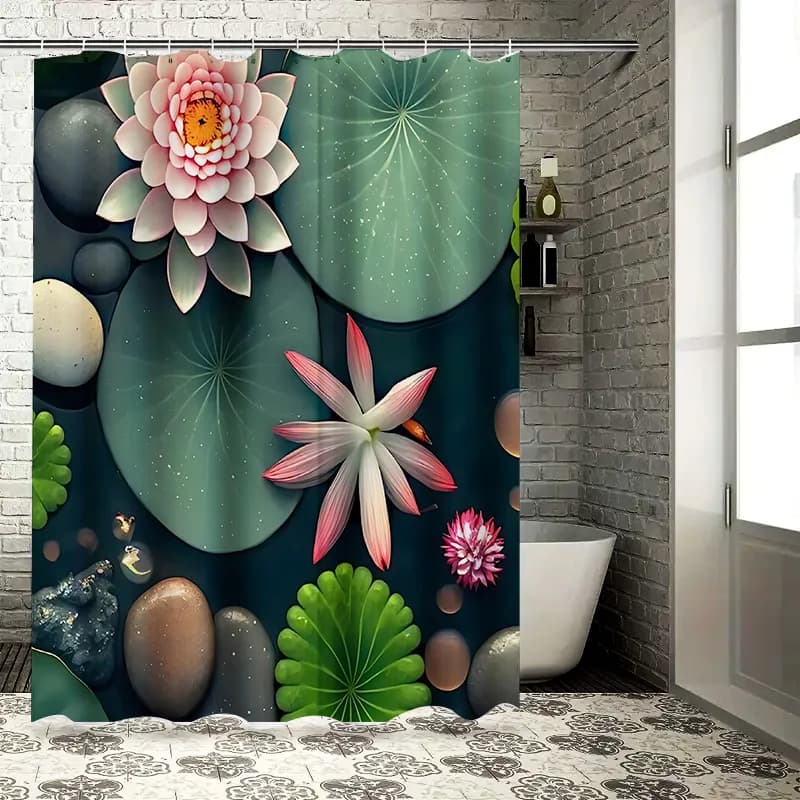 Tenda da doccia con giglio d'acqua di loto per l'arredamento del bagno Design ispirato alla natura Impermeabile e durevole Perfetta per l'uso domestico e in hotel