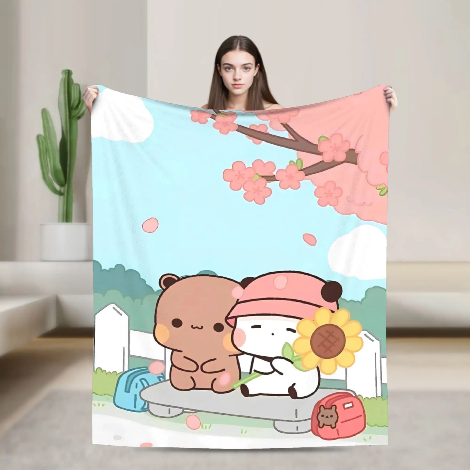Bear And Panda Bubu Dudu Blanket Super Soft Novelty Plush Bedding Throws For Couch Chair Sofa Bed Flannel Bedspread Bed Cover