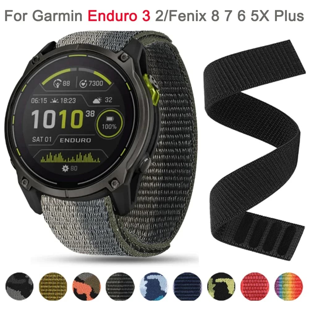 26mm 22mm cinturino sportivo in nylon per Garmin Enduro 3 2 Fenix E 8 7 7X 6 6X 5X Plus braccialetto Forerunner 965 955 cinturini ultraleggeri