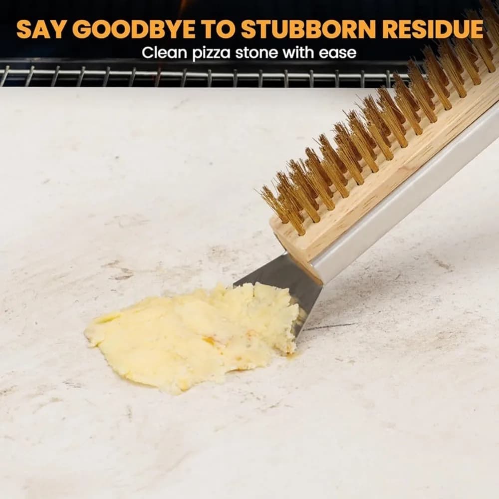 53.5cm Long Kitchen Pizza Oven Brush Wood Handle with Scraper Grill Cleaning Brush Heat-Resistant Stainless Steel Bristles