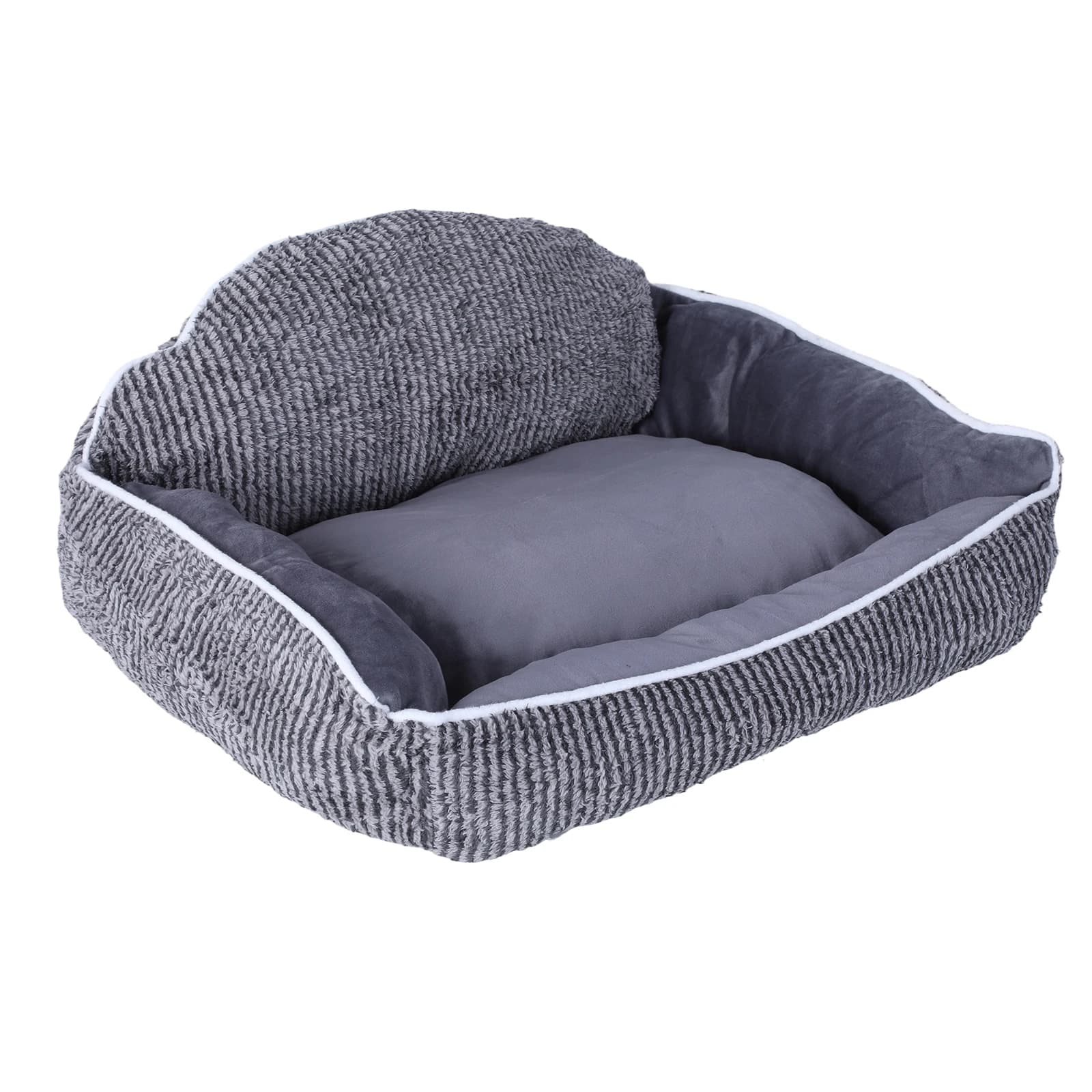 Cuccia per Cani a Strisce in Peluche 60x50cm, Nido per Gattini, Design a Guscio Semicircolare, Lavabile in Lavatrice per Gatti, Cani e Conigli da 0-22kg