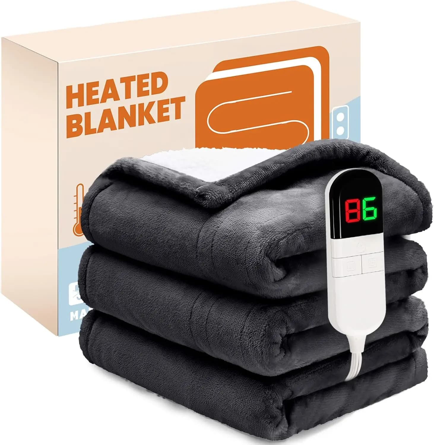 Coperta riscaldata elettrica, coperta in flanella e Sherpa 50"x60", riscaldamento rapido con 6 livelli e spegnimento automatico - Grigio