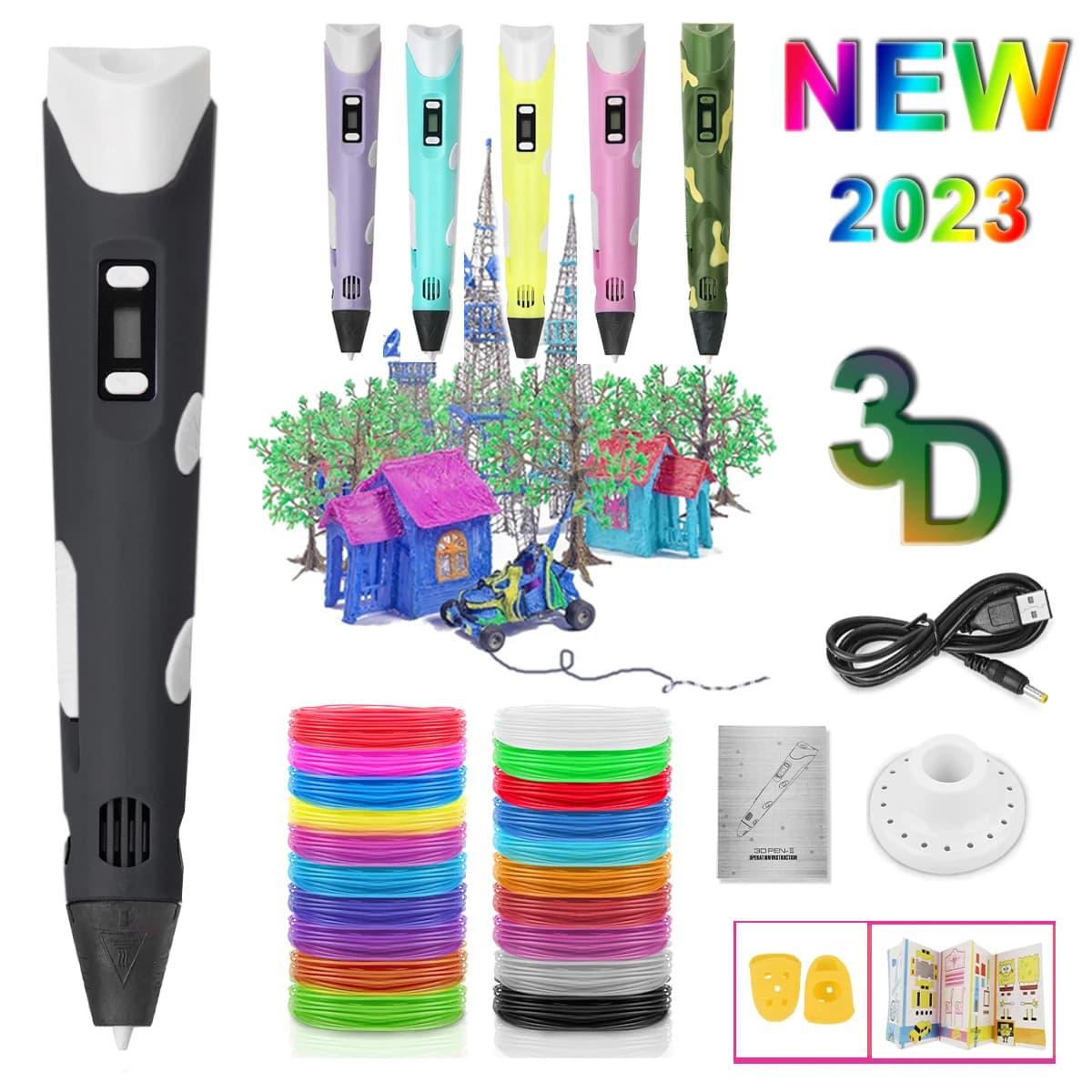 3D pen set for children 3D printing pen for anti-coating PLA filament 20 colors 5M Gift for girls Boys Christmas Gift Toys