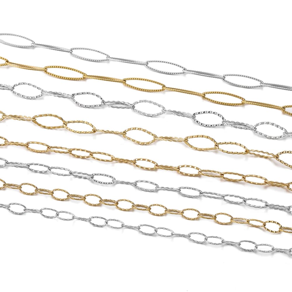 1Meter/Pack 304 Stainless Steel Oval Textured Shape Handmade Chains for DIY Necklace Bracelets Jewelry Making Accessories