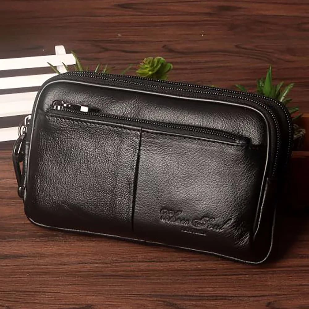 Men's pouch bag for mobile phone/custody for mobile phone case in real male leather in real cowhide hook for belt to hip bag pouch