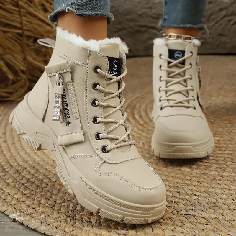 Warm Plush Waterproof Thick Bottom Snow Boots Women 2026 Winter Fluffy Fur Lace Up Ankle Boots Non Slip Woman's Hiking Shoes 43