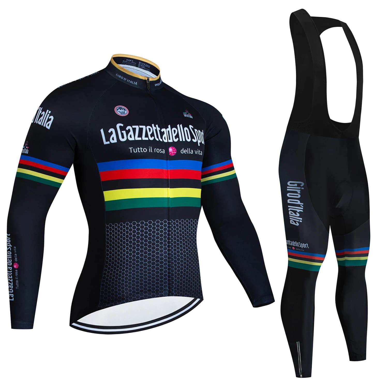 Men's long sleeve professional cycling jersey and padded shorts, fast drying men's bike clothing, reflective and breathable