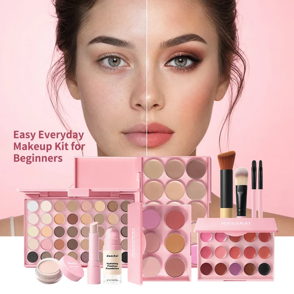 Beginner Makeup Kit Include Blush Contour Lipstick Platte Foundation with Makeup Brushes Complete Face Eye Cosmetic Gift Set