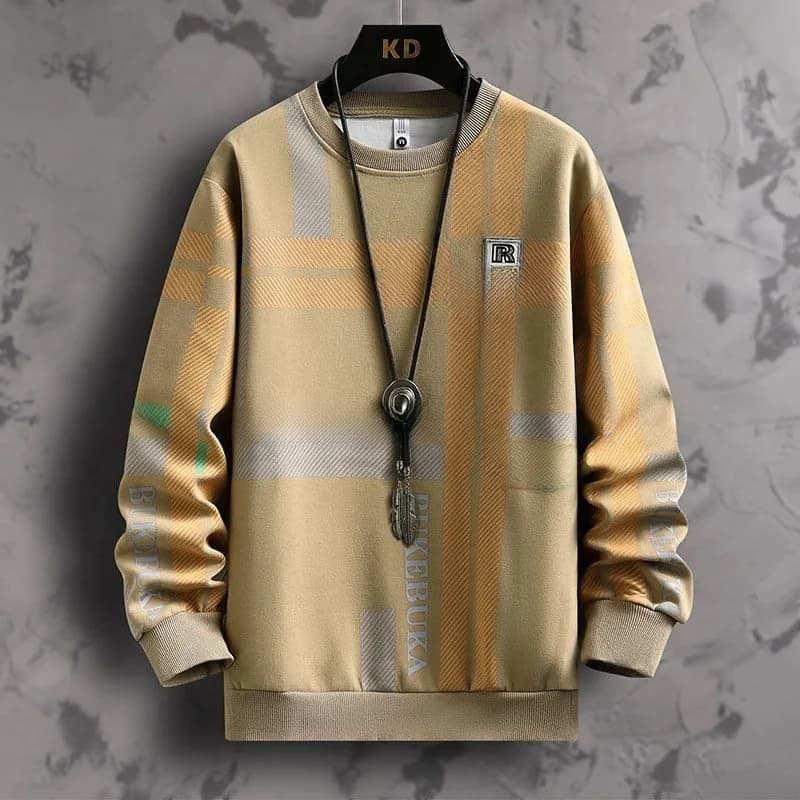 Spring Autumn New Men's Hoodie Stripe Long Sleeve round Neck Base Shirt Casual Comfortable Loose Fit Anti-Wrinkle Wear Resistant
