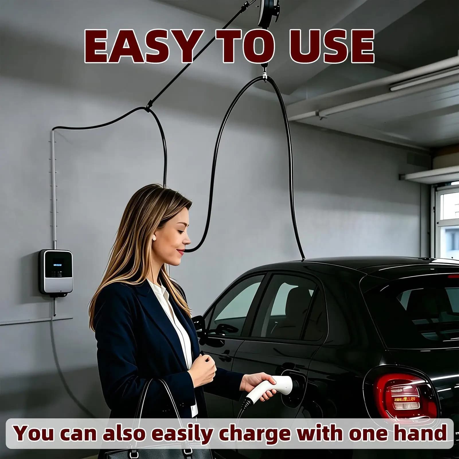Retractable EV Charging Cable Wall Mount Protective Management System EV Charging Cable Organizer For Outdoor Garage Ceiling